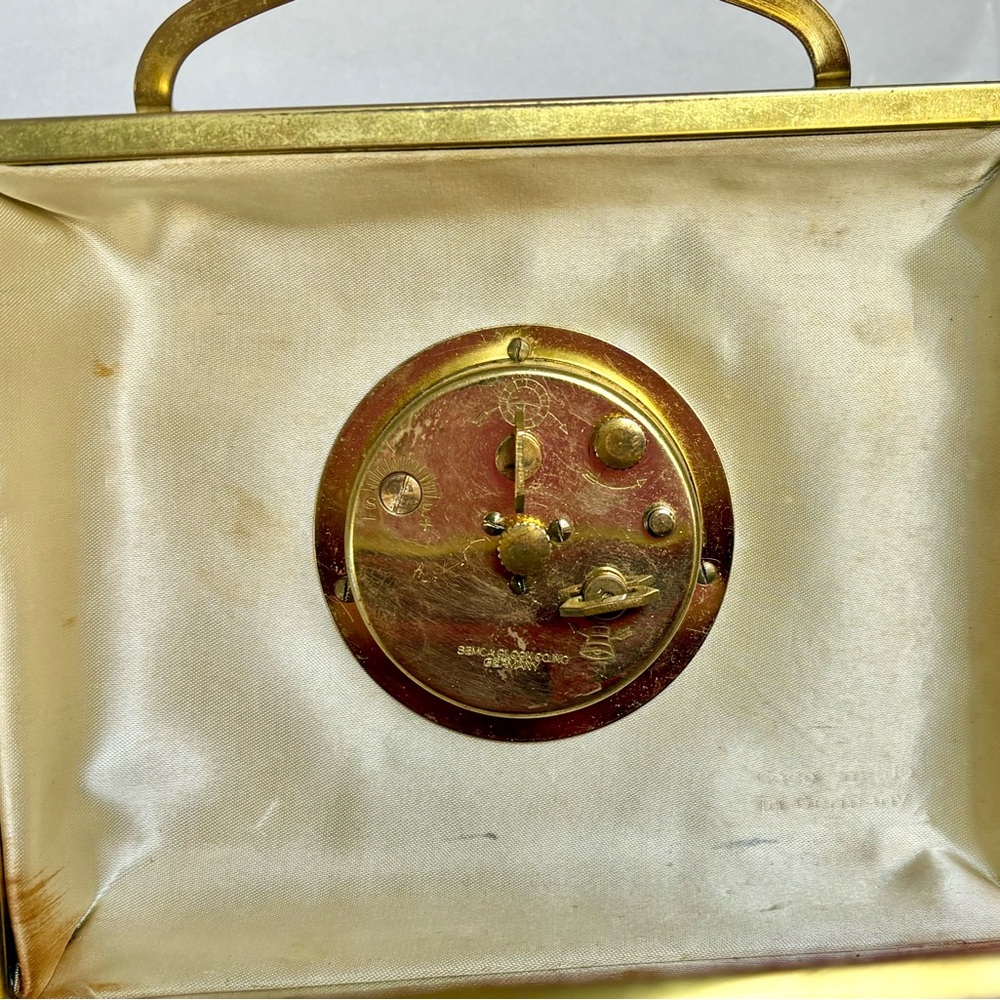 Vtg 1940-50s Travel jewelry Clutch with Decorative Alarm Clock Accent - Picture 5 of 6